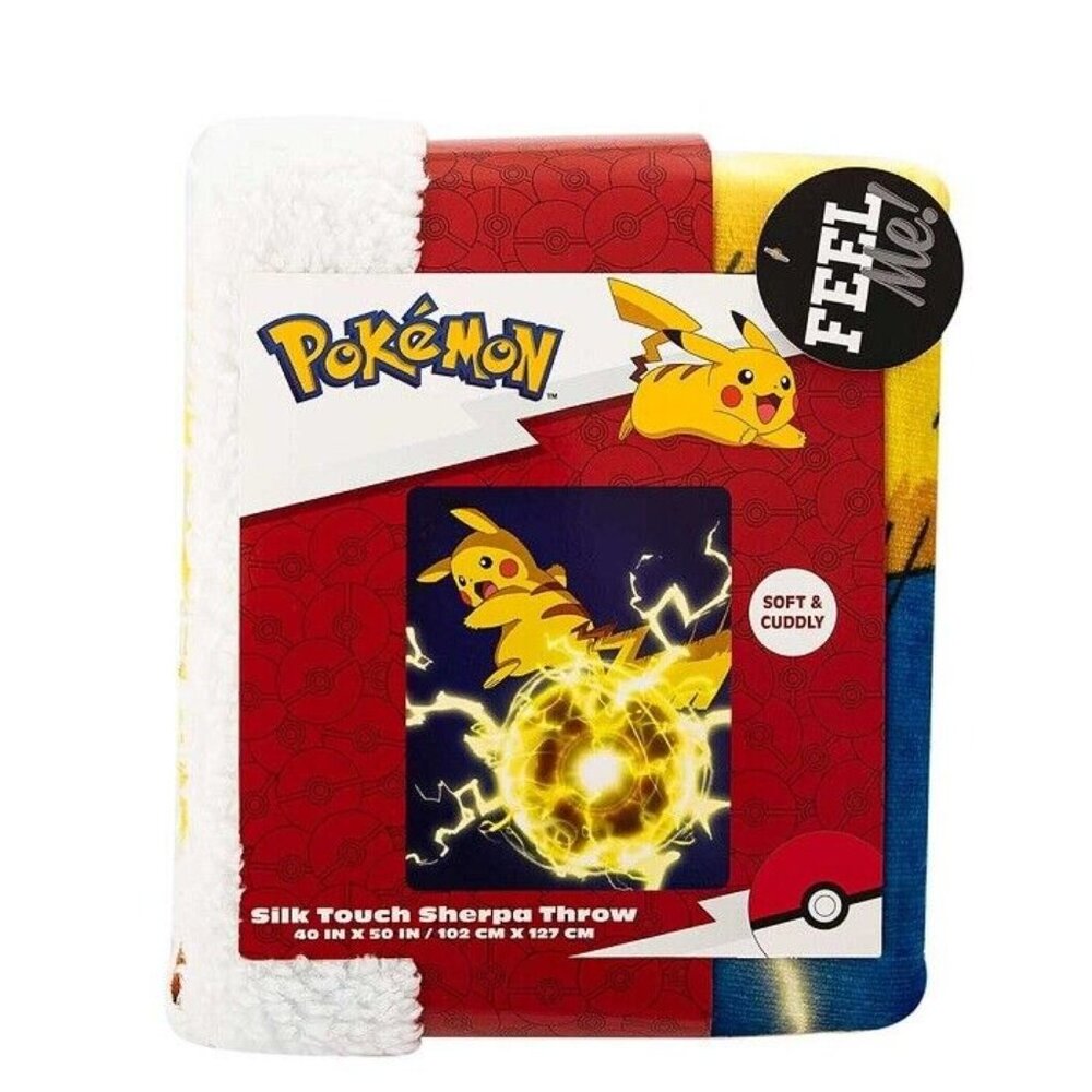New Pikachu Shock Fleece Throw Gift Blanket Sherpa Pokemon Go Nintendo SOFT NIP - Picture 3 of 4